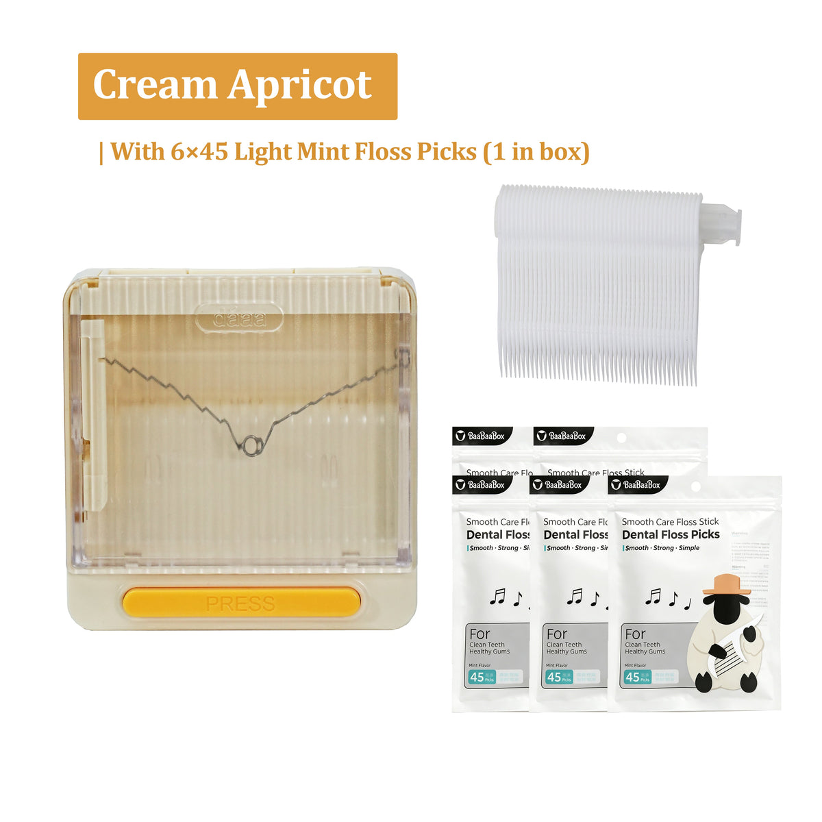 Automatic Dental Floss Case - Cream Apricot, 6 bags