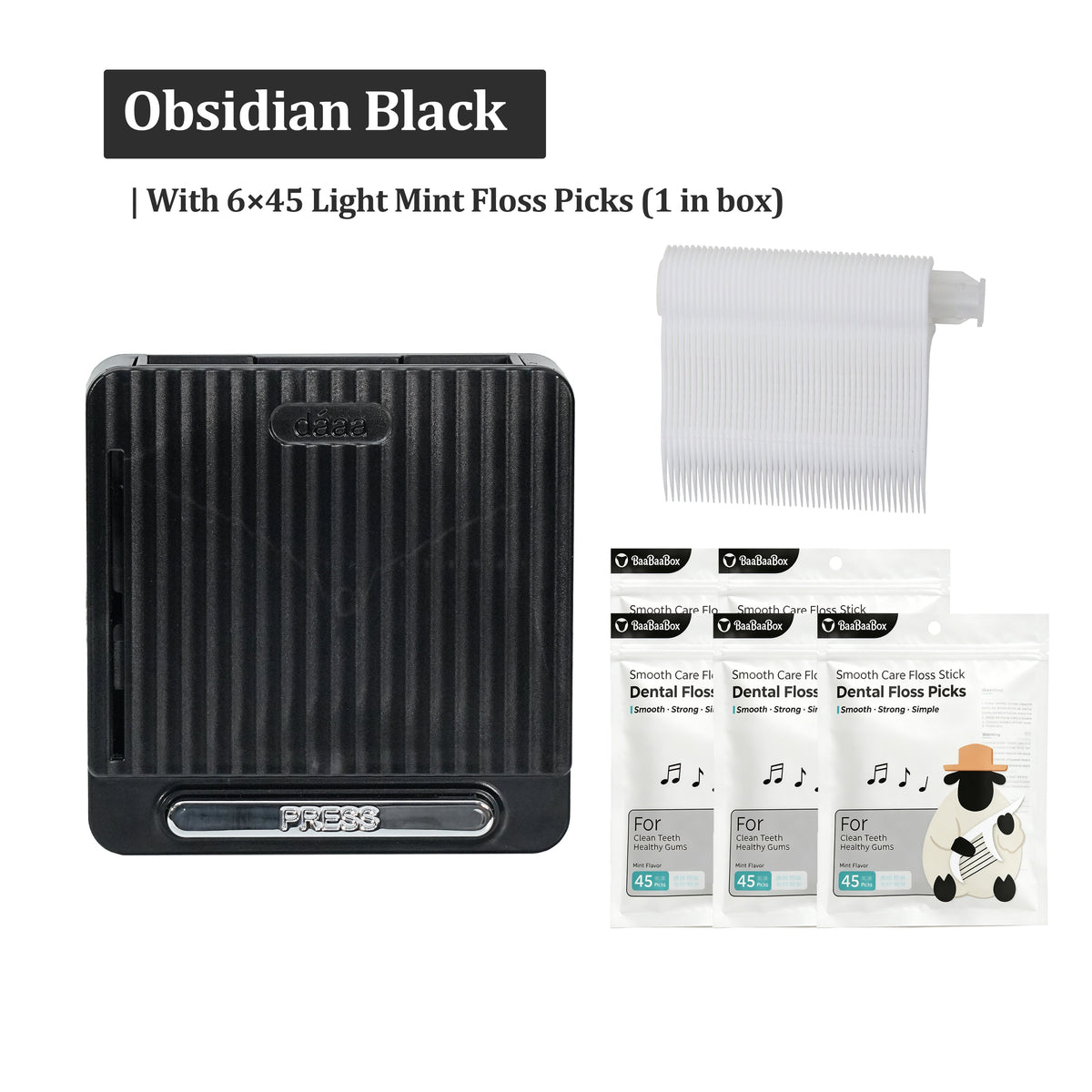 Automatic Dental Floss Case - Obsidian Black, 6 bags