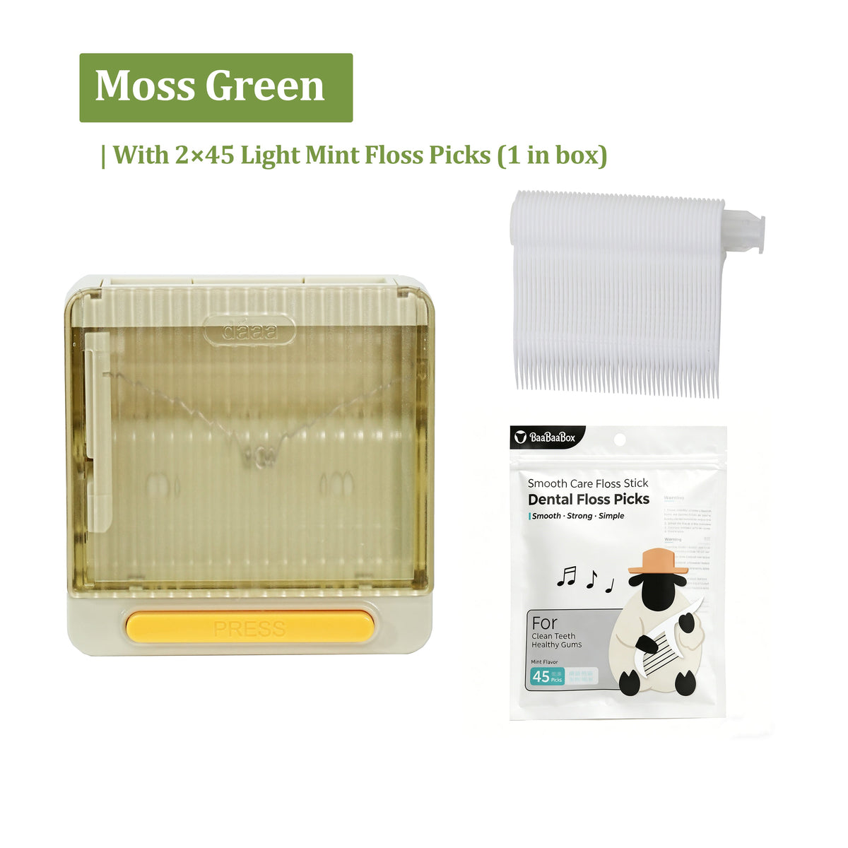 Automatic Dental Floss Case - Moss Green, 2 bags