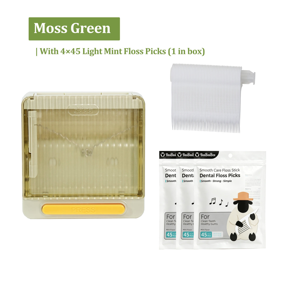 Automatic Dental Floss Case - Moss Green, 4 bags