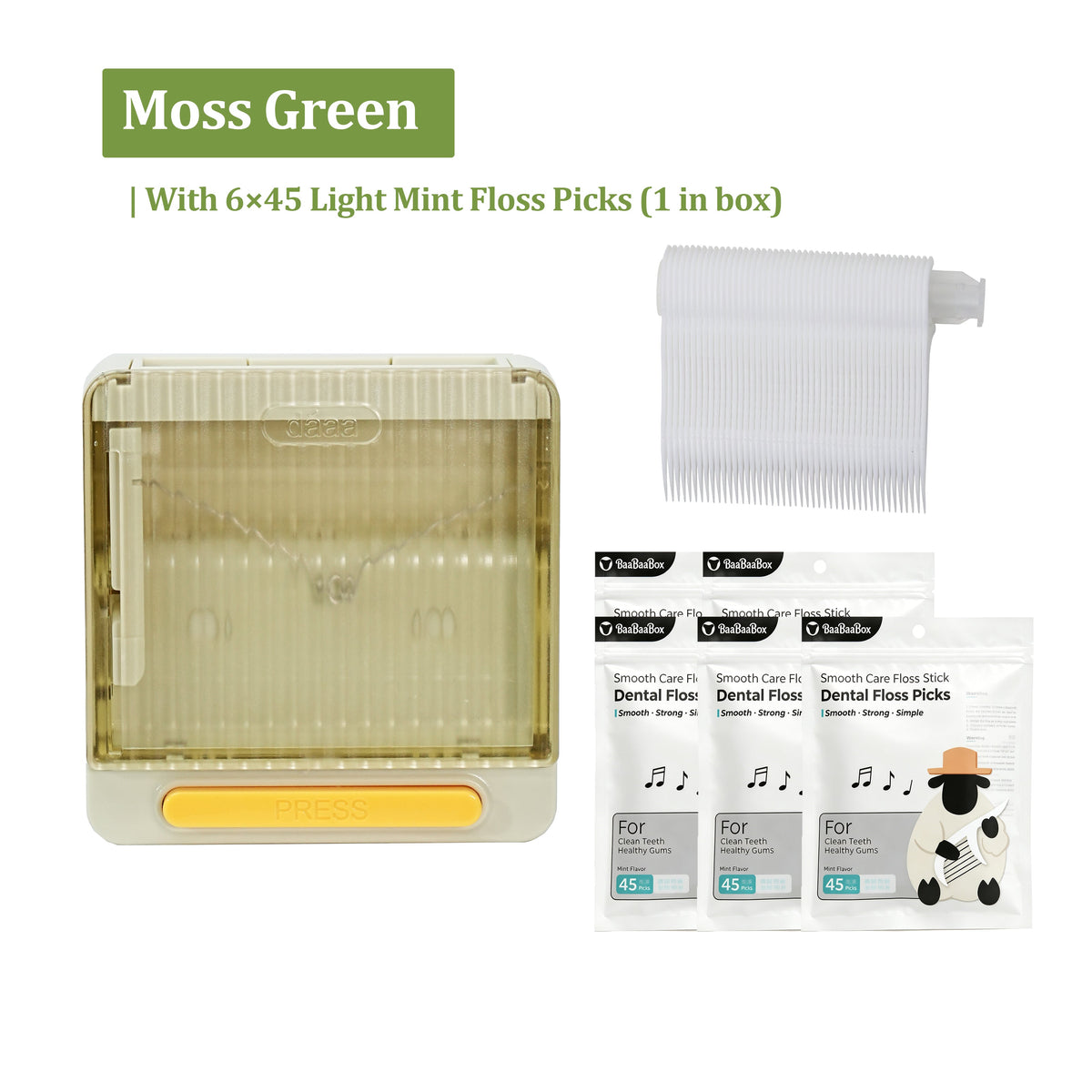 Automatic Dental Floss Case - Moss Green, 6 bags