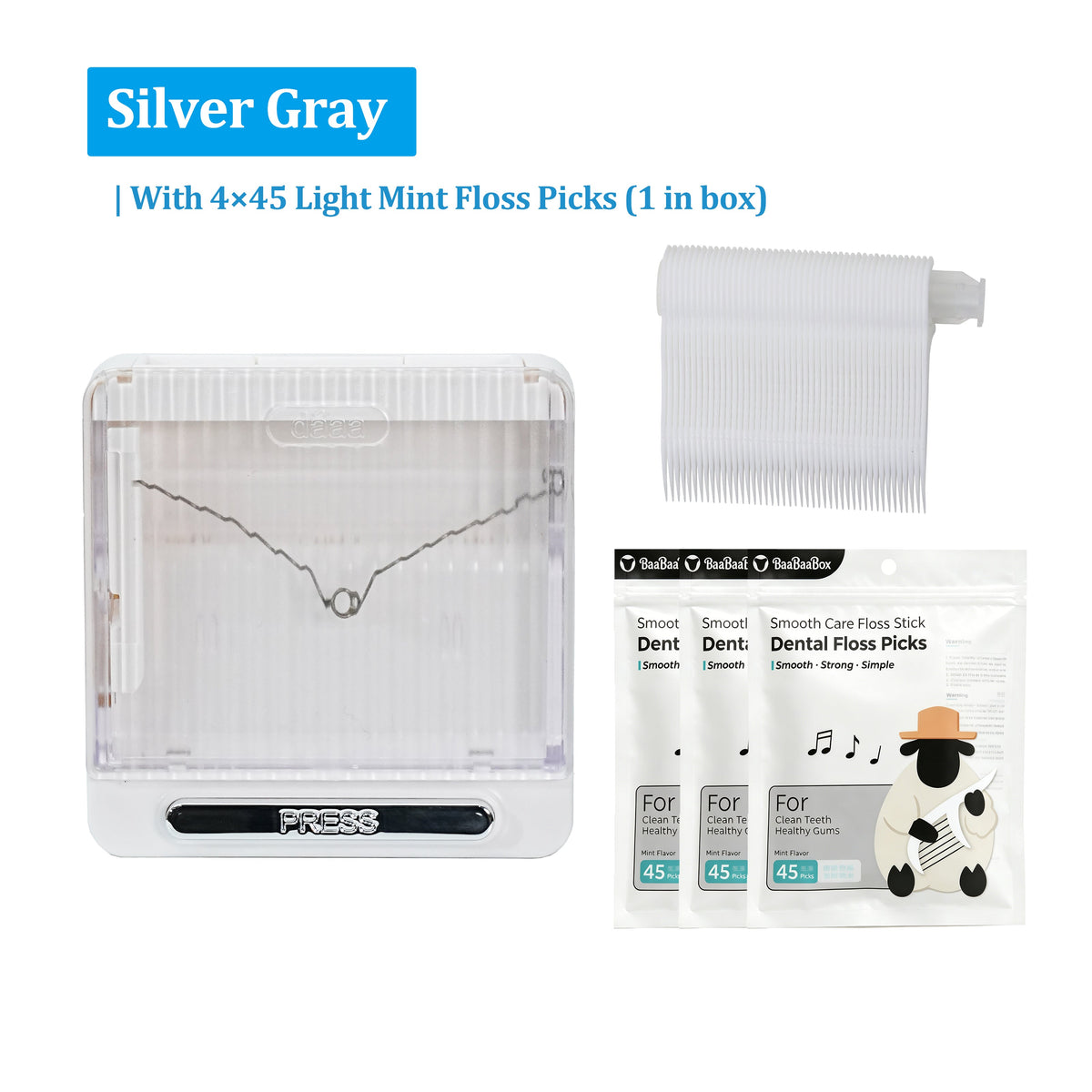 Automatic Dental Floss Case - Silver Gray, 4 bags