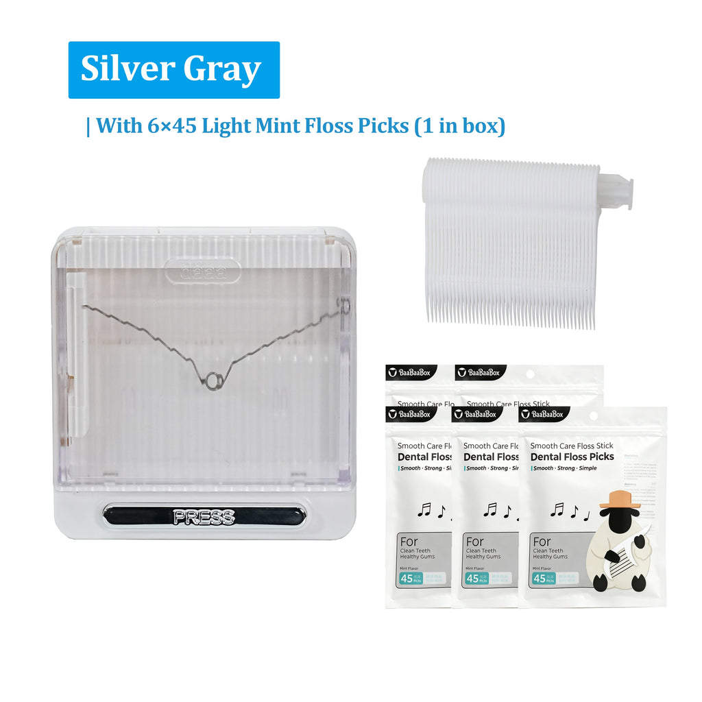 Automatic Dental Floss Case - Silver Gray, 6 bags