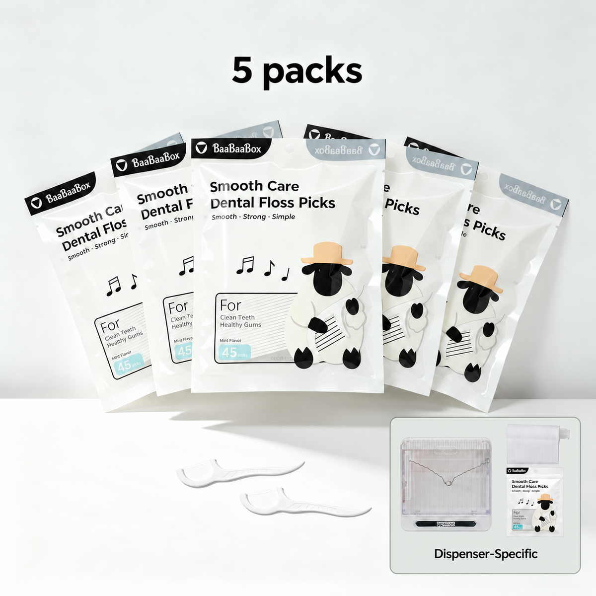 5 packs of 45 floss picks — Dispenser-Specific
