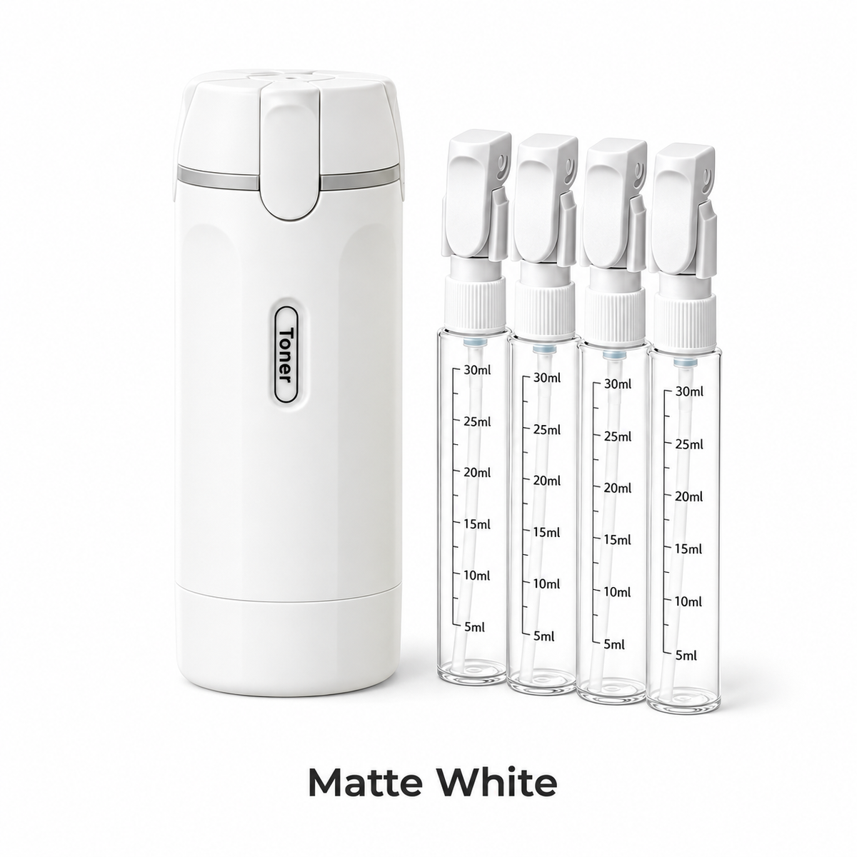 Matte White travel dispenser with four refill tubes